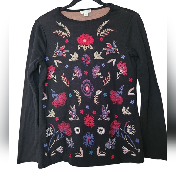 J. Jill Multi Color Floral Print Wool Blend Blouse Long Sleeve‎ Top Size XS - Picture 1 of 7
